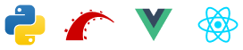 python, ruby on rails, vue and react